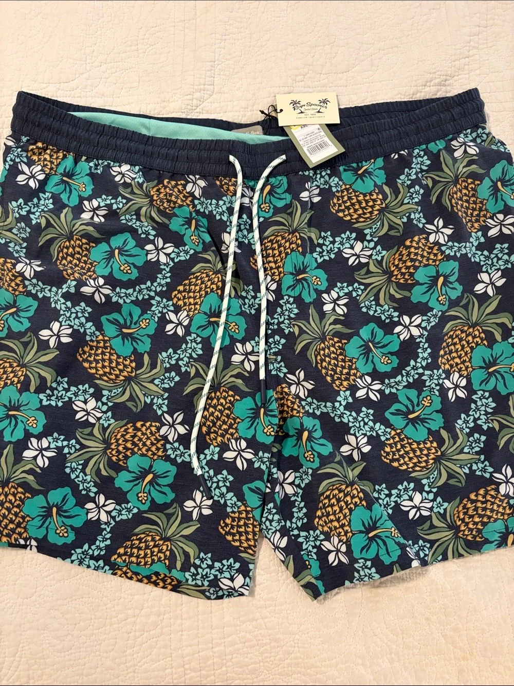 Men's Pineapple Floral Swim Shorts- Navy & Teal Reyn Spooner Goodfellow Co 7 in